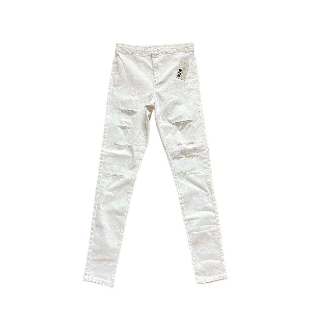 Topshop Moto Joni Super High Waisted Destructed Skinny White 8 New